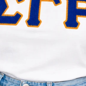 T-shirt graphique en chenille SGRHO blanc pour femme, décontracté, à manches courtes, col rond, haut tendance, style streetwear Sorority grecque - Product Image 2