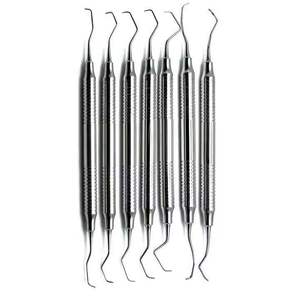 Ensemble de 7 instruments en acier inoxydable pour le détartrage parodontal, le dégrossissement des racines et le détartrage profond, certifié CE ISO par Grip Surgical - Product Image 1