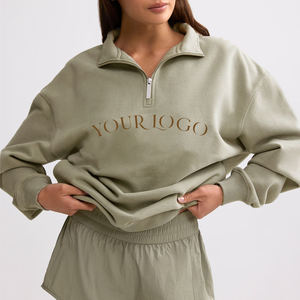 Sudadera de punto extragrande para mujer con cremallera, cuello alto, manga larga y estampado de letras, ideal para otoño - Product Image 1