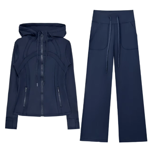 High Quality Women's Solid Full Length <b>Yoga</b> Training Suit Slim Fit <b>Jacket</b> High Waist Drawstring Nylon Gym Set Factory Direct - Product Image 5