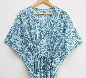 Kaftan en coton imprimé à la main pour femme, robe de plage bohème d'été, kaftan indien fait main - Product Image 3
