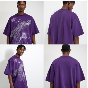 T-shirt surdimensionné pour homme avec motif graphique en strass violets, décontracté, en coton, tendance - Product Image 2