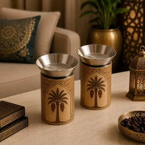 Juego de Difusores de Aroma para Mesa con Base de Acero Inoxidable y Diseño de Arco de Palmera Saudí, Par de Quemadores de Incienso Cilíndricos - Product Image 3