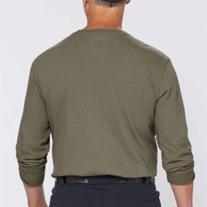 Men's Olive Green Long Sleeve T-<b>Shirt</b> Regular Fit O-Neck Casual Solid Color Knitted Cotton Breathable - Product Image 4