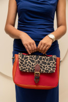 Tas kulit warna-warni dompet kulit daur ulang rambut-pada hewan cetak tas bahu wanita dompet tali bahu selempang Medium