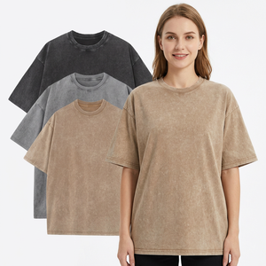 T-shirt décontracté pour femme 100 % coton, coupe oversize, couleur unie, manches courtes, col rond, effet délavé, grande taille, longueur longue, teint - Product Image 5