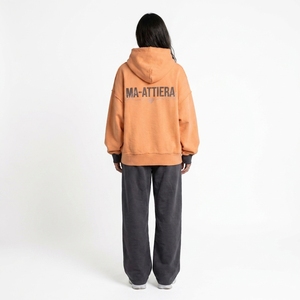 Conjunto de Sudadera con Capucha Naranja Personalizada y Pantalones Anchos Negros de Felpa de Algodón, Estilo Casual Urbano, Venta al Por Mayor OEM - Product Image 2