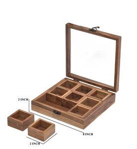 Natural Acacia Wood <b>Spice</b> <b>Box</b> with 9 Containers Wooden Tabletop <b>Masala</b> <b>Dabba</b> Multipurpose Kitchen <b>Spice</b> Organizer Wooden Namak - Product Image 2