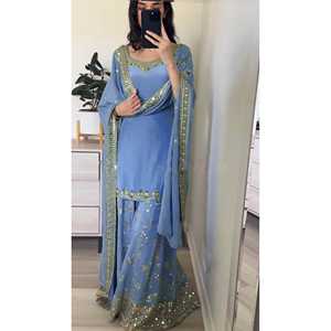 Ensemble Top-Plazzo et Dupatta avec broderie lourde, look de soirée, taille XL - Product Image 1