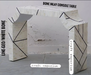 Modern Ivory & Black Bone Inlay Console Table with Geometric Line Pattern Assembled Design for Elegant Home or Office <b>Stools</b> - Product Image 3