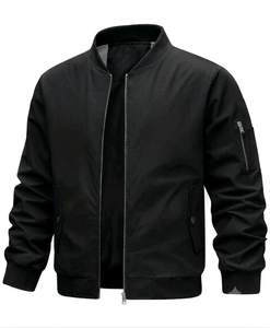 Men's <b>Red</b> Bomber Jacket Solid Color Zipper Closure Stand Collar Casual Style Polyester <b>Material</b> Autumn Wear - Product Image 4