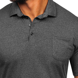 Polo à manches courtes gris foncé pour homme, en coton tricoté, couleur unie, décontracté, respirant, coupe classique, avec poche - Product Image 5