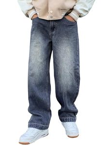 Jean en denim délavé pour homme, imprimé numériquement, coupe large, taille mi-haute, 100 % coton, style vintage décontracté streetwear - Product Image 1