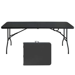 Portable <b>6ft</b> Black <b>Folding</b> <b>Table</b> High Load Bearing Plastic <b>Table</b> for Camping Picnics Parties - Product Image 1