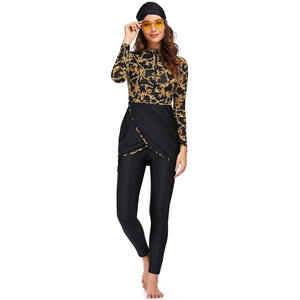 2026 Women's <b>Islamic</b> Burkinis 2 Piece Set Long Sleeve Cropped Swimwear with Front <b>Print</b> High Cut Bottom Quick Dry Breathable - Product Image 6