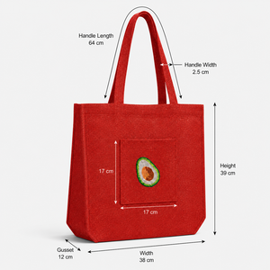 Bolsa de Yute Personalizada con Lentejuelas Bordadas en Rojo y Lurex, con Bolsillo Exterior, 38x39x12 cm, Venta al Por Mayor, OEM, Marca Privada, Exportador de Fábrica - Product Image 6
