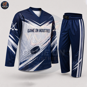 New Trendy Blue White Personalized Design Custom Colors Player Numbers Logo Printing Custom Sublimated Ice Hockey Uniform Sets - Product Image 5