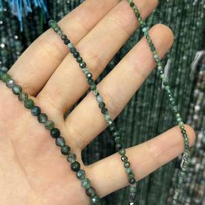 Cuentas Redondas Facetadas de Ágata Musgosa Natural para Diseño de Joyería DIY, Cuentas Sueltas de Ágata Verde Tallada en Forma Redonda - Product Image 4