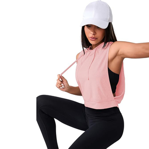 Women’s Casual Sleeveless Hoodie <b>Top</b> Cropped Style Workout Fitness Activewear Shirt - Product Image 3