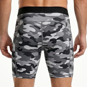 Wholesale Solid High Street <b>Compression</b> <b>Shorts</b> <b>Men</b> Yoga Fitness Base Layer Logo Print Eco-Friendly Breathable Gym Elastic Waist - Product Image 2