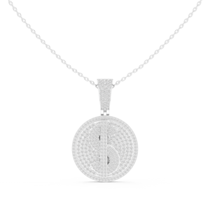 Collar con Colgante de Diamante Cultivado en Laboratorio en Oro Blanco de 14K, Diseño de Signo de Dólar con Diamantes, Colgante Redondo con Símbolo de Dinero - Product Image 1