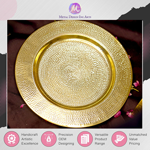 Plato de Presentación Dorado de Latón Martillado Hecho a Mano, 13 Pulgadas, Redondo, Estilo Chino Tradicional, Vajilla al Mejor Precio Competitivo - Product Image 6