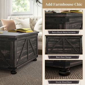 Tavolino da Caffè Quadrato Grande Eco-Friendly Stile Rustico con Contenitore, Tavolo Centrale in Legno per Soggiorno, Realizzato in Ottone - Product Image 5