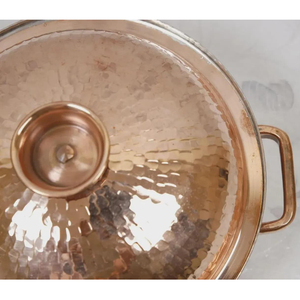 Marmite de cuisson ronde en cuivre pur de qualité supérieure, design martelé, avec couvercle, intérieur argenté, pour usage domestique - Product Image 6