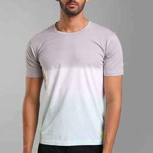 T-shirt décontracté à manches courtes et col rond pour homme, coupe ajustée, en coton tricoté respirant, couleur dégradée, design uni - Product Image 1