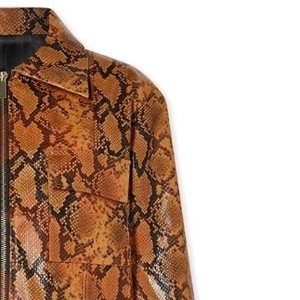 Chaqueta de Cuero con Estampado de Serpiente para Hombre, Cuello Camisero, Cierre de Cremallera, Estilo Casual de Otoño, Corte Regular, Patrón Repujado - Product Image 2