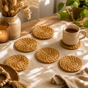 Posavasos de caña de agua tejidos a mano con cesta a juego, juego de decoración natural para mesa del hogar - Product Image 6