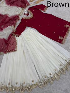 Conjunto de Kurti Sharara Gharara de Crepé Bordado con Lentejuelas de Diseño Indio, Cosido a Mano, para Invierno, Diwali, Bodas y Fiestas, Ropa Étnica al por Mayor - Product Image 2