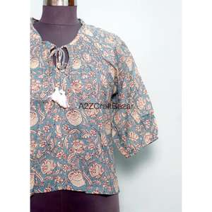Blusa Informal de Verano con Estampado Indio, 100% Algodón Puro, Diseño Floral Bohemio, Ecológica, Transpirable, Manga Larga - Product Image 3