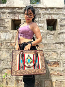 Nueva manta de sillín con herramientas manuales, bolsos de mano grandes para llevar ocultos para mujer, bolso cruzado de cuero genuino, bolsos de alfombra Azteca - Product Image 3