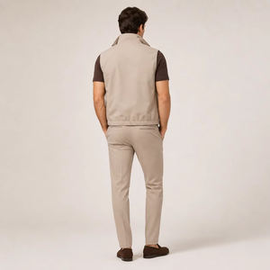 Gilet en jean marron pour homme, col rabattu, fermeture éclair, imperméable, tenue d'hiver formelle, coupe ajustée, matière polyester - Product Image 3