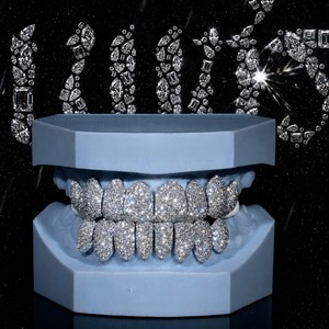 Grillz personnalisés en moissanite sertie de pierres, taille brillant rond, bijoux dentaires Hip Hop pour hommes et femmes - Product Image 3