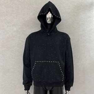 Sweat à capuche pour homme noir 2026, surdimensionné, style Y2K, effet galaxie, orné de strass arc-en-ciel et de détails de poches scintillantes, HD - Product Image 2