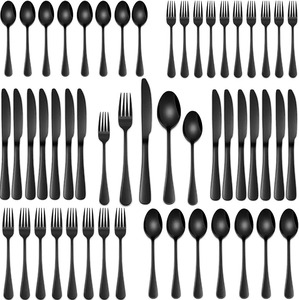 Juego de cubiertos de acero inoxidable negro mate, cuchillo, tenedor y cuchara, cubertería duradera y moderna, perfecta para restaurantes. - Product Image 2