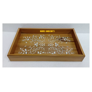 Bandeja de Servir de Madera con Incrustaciones de Madreperla |   Decoración Artesanal para Eid y Ramadán |   Bandeja de Cocina de Lujo |   Bandeja de Regalo Decorativa Árabe para el Hogar - Product Image 2