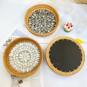 <b>round</b> Handmade Serving <b>Tray</b> Mother of Pearl Lacquer Coffee <b>Table</b> for Home Decor Elegant and Unique Serving <b>Tray</b> DHT handicraft - Product Image 1