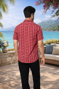 Men's 100% Cotton Red Printed ODM <b>Half</b> Sleeve Eco-Friendly Breathable Washable Customizable Casual Vacation Beach Style Summer - Product Image 3