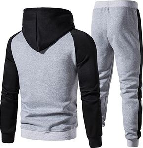 Wholesale Colorblock Tracksuit Men's Black <b>Red</b> Raglan <b>Hoodie</b> Jogger Pants 2 Piece Fleece Athletic Training Streetwear Casual Set - Product Image 6
