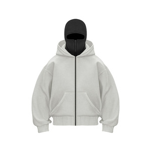 Sweat-shirt à capuche pull-over brodé pour homme, épais, surdimensionné, à fermeture éclair, épaules tombantes, personnalisable, pour l'hiver et l'automne - Product Image 2