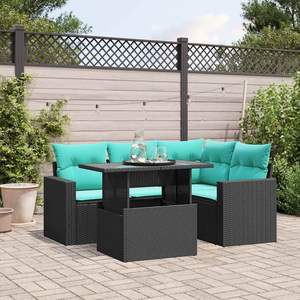 Juego de sofás de jardín de ratán sintético negro de 5 piezas con cojines, muebles de patio - Product Image 1