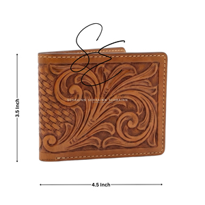 Carteras Cortas de Cuero Genuino Hechas a Mano, Cartera Bifold de Cuero Repujado Vintage para Hombre, Regalos Rústicos Estilo Vaquero - Product Image 3