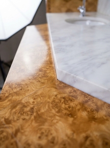 Burl Wood <b>Console</b> <b>Table</b> Marble Top Floor Center <b>Table</b> Framed <b>Storage</b> Display <b>Table</b> for Living Room Entryway - Product Image 2