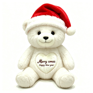 customized White Plush Teddy Bear With Red Santa Hat Embroidered Heart Merry Xmas Happy New Year 3 Years And Above Unisex - Product Image 6