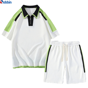 Conjunto Corto Personalizado para Hombre, Estilo Deportivo Casual Juvenil, Camiseta con Solapa de Manga Corta, Traje Deportivo, Conjunto para Correr, Media Manga, Tejido Terry - Product Image 4