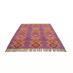 Tapis moderne en laine, motif tribal diamant, coloré, géométrique, tufté à la main, antidérapant, écologique, avec franges, pour - Product Image 2