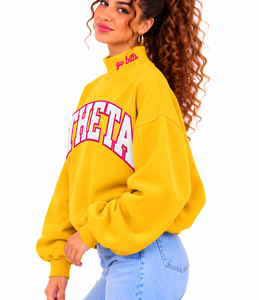 Wholesale Custom Women’s <b>Mock</b> Neck Pullover Oversized Embroidered Letter Applique Sweatshirt Private Label Apparel - Product Image 4